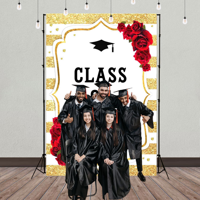 Toile de fond de fête de remise des diplômes à rayures et roses pour la photographie décorations de fête SBH0085