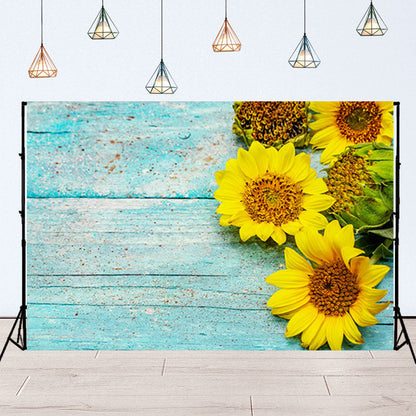 Toile de fond de tournesols sur des planches en bois turquoise SBH0123