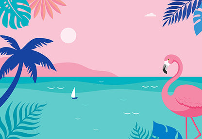 Toile de fond de paysage panoramique de la mer et de la plage de flamant rose SBH0125
