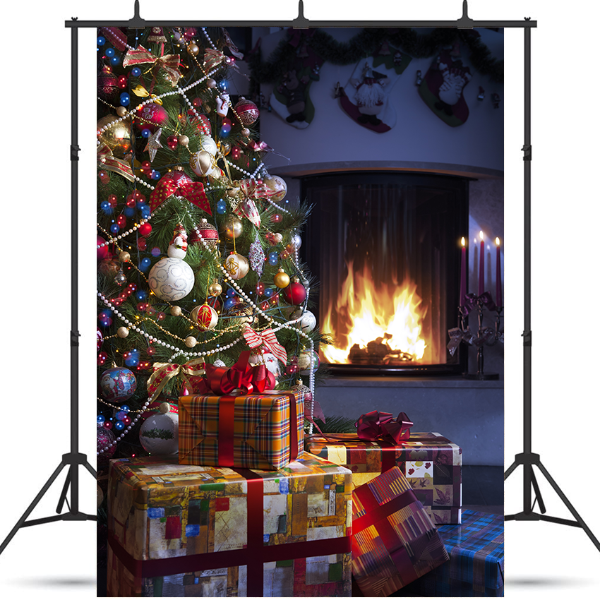 Toile de fond de salle intérieure de Noël avec cheminée de photographie SBH0211