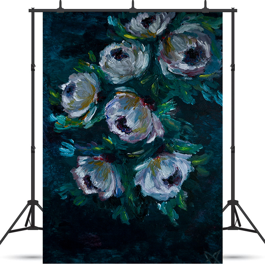 Toile de fond de peinture à l'huile fleurs vert noirâtre de photographie SBH0329