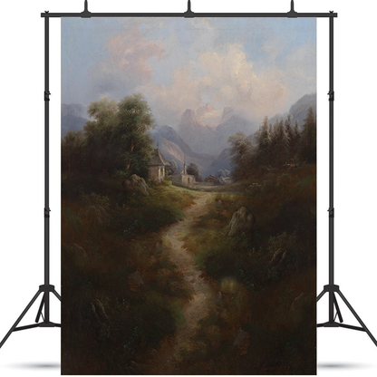 Toile de fond de peinture à l'huile de vallée de montagne pour la photo SBH0457