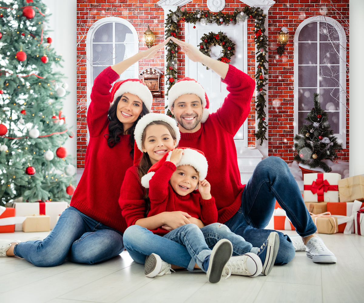 Toile de fond de photo de brique rouge joyeux Noël pour la photographie