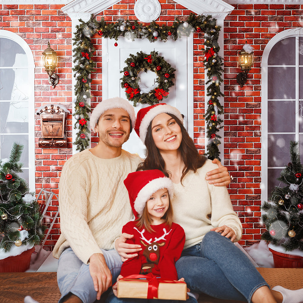 Toile de fond de photo de brique rouge joyeux Noël pour la photographie