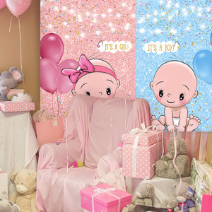 Toile de fond de photographie de ballon rose et bleu pour la fête de bébé