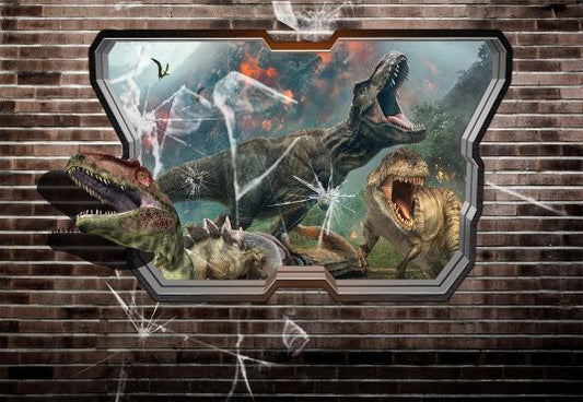 Toile de fond de Jurassic Park World brique mur fond dinosaures pour la photographie TKH1835