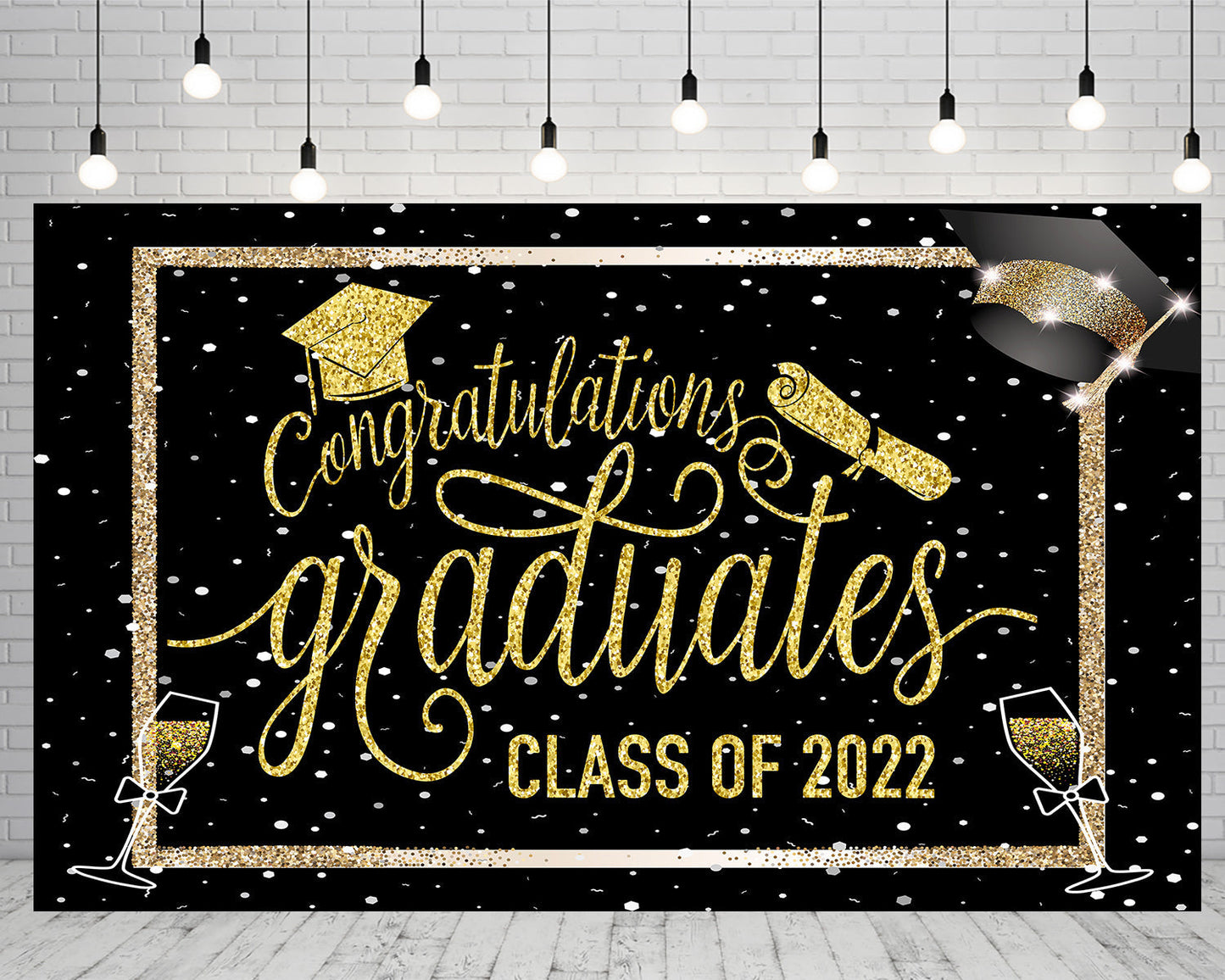 Toile de fond de fête de remise des diplômes noir et or félicitations de photographie 2022 félicitations TKH1853