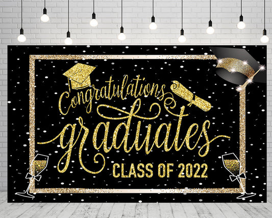 Toile de fond de fête de remise des diplômes noir et or félicitations de photographie 2022 félicitations TKH1853