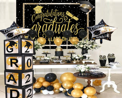 Toile de fond de fête de remise des diplômes noir et or félicitations de photographie 2022 félicitations TKH1853