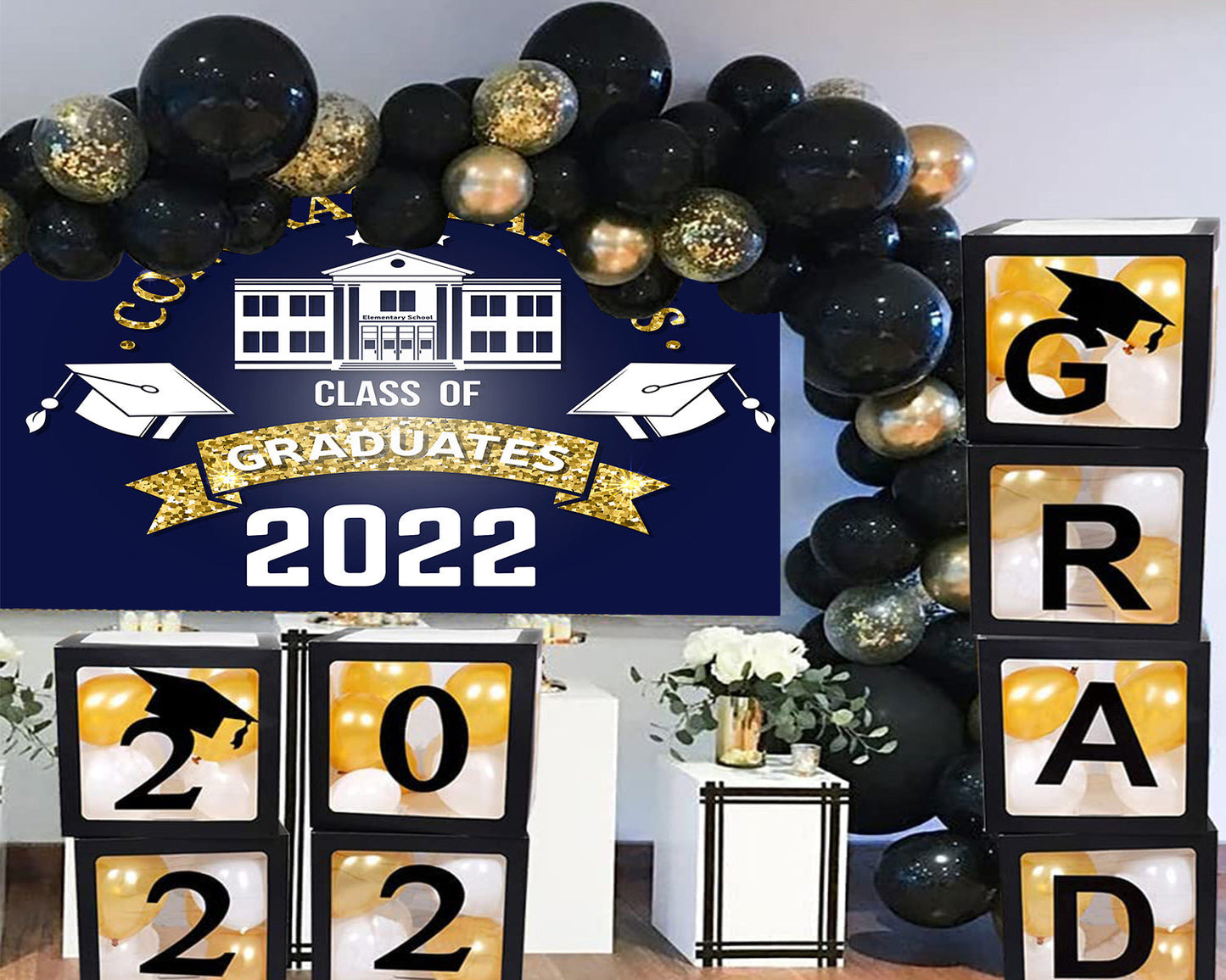 Toile de fond de remise des diplômes pour la photographie bleu foncé félicitations grad classe of 2022 TKH1856