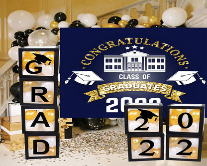 Toile de fond de remise des diplômes pour la photographie bleu foncé félicitations grad classe of 2022 TKH1856