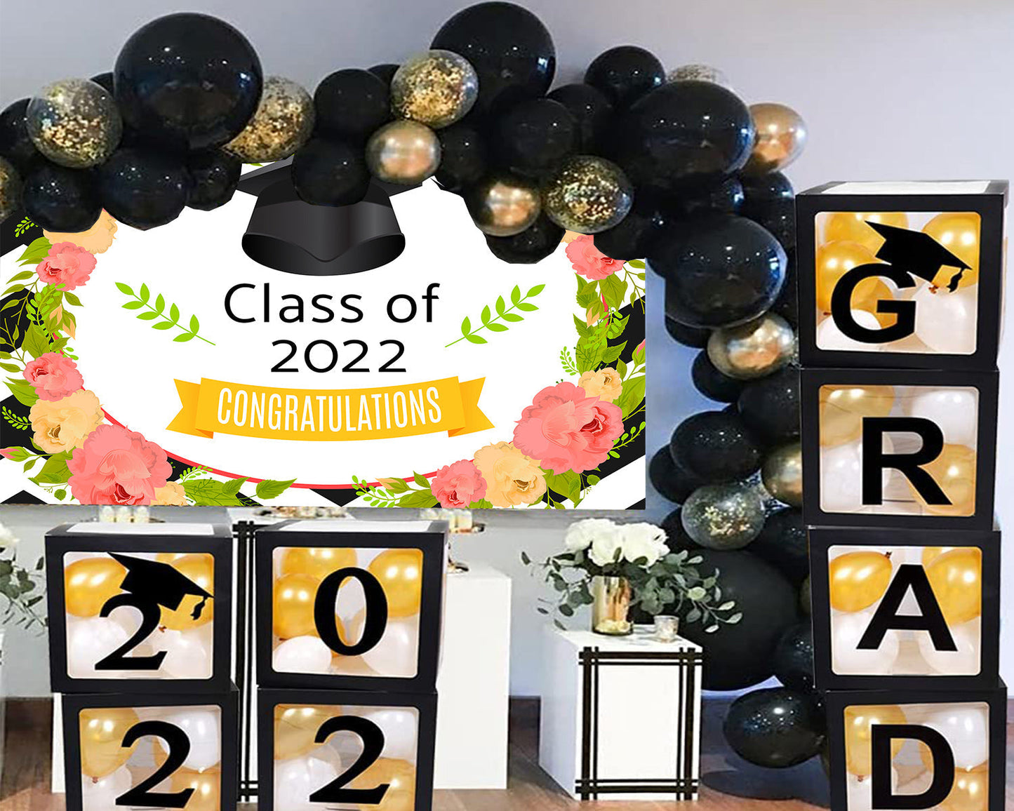 Toile de fond noir et blanc graduation fleur lycée graduation fête photographie TKH1858