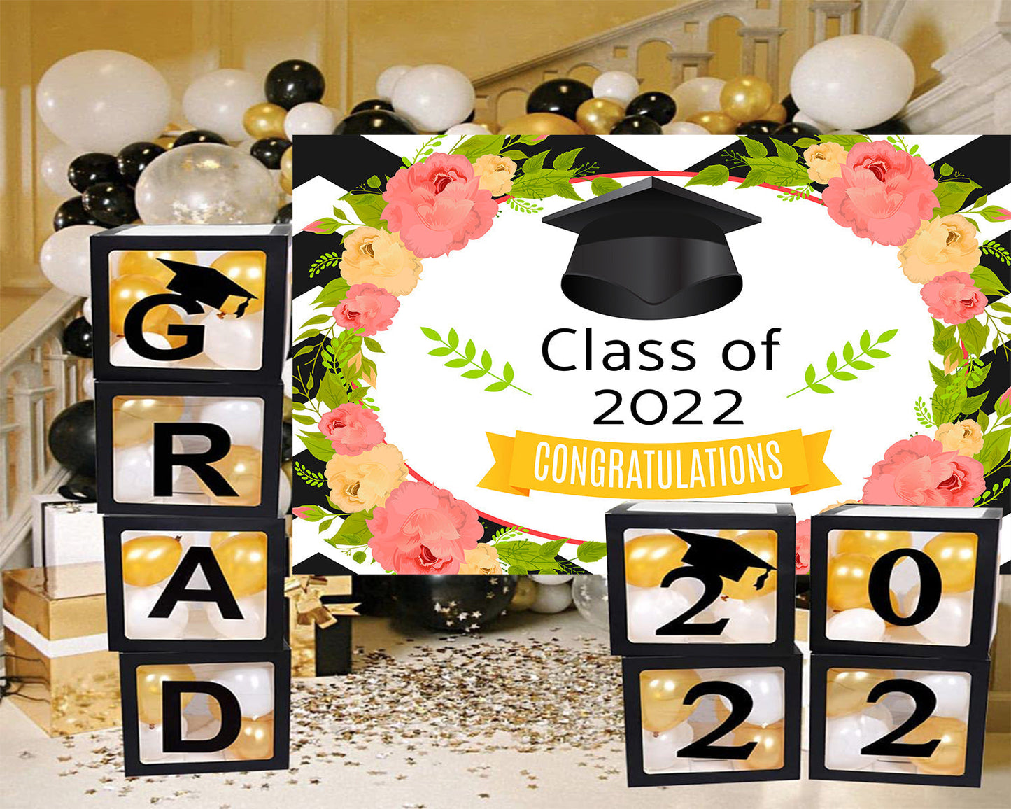 Toile de fond noir et blanc graduation fleur lycée graduation fête photographie TKH1858