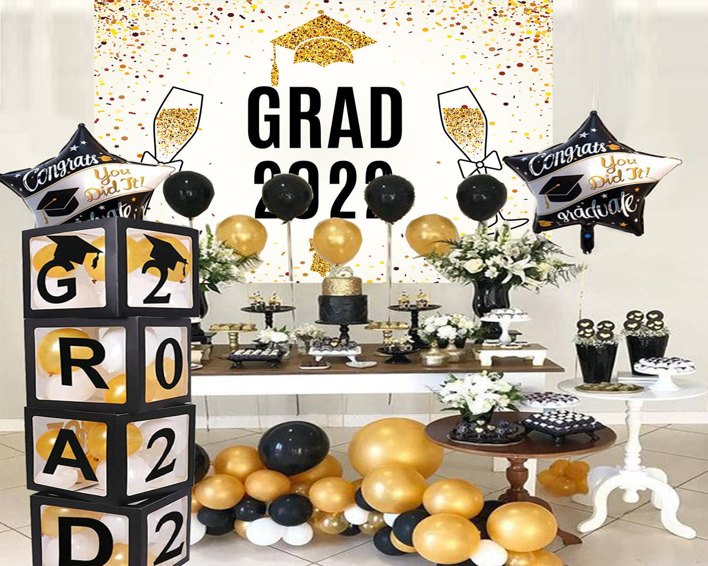 Toile de fond de fête de remise des diplômes champagne 2022 pour les décorations photographie TKH1862