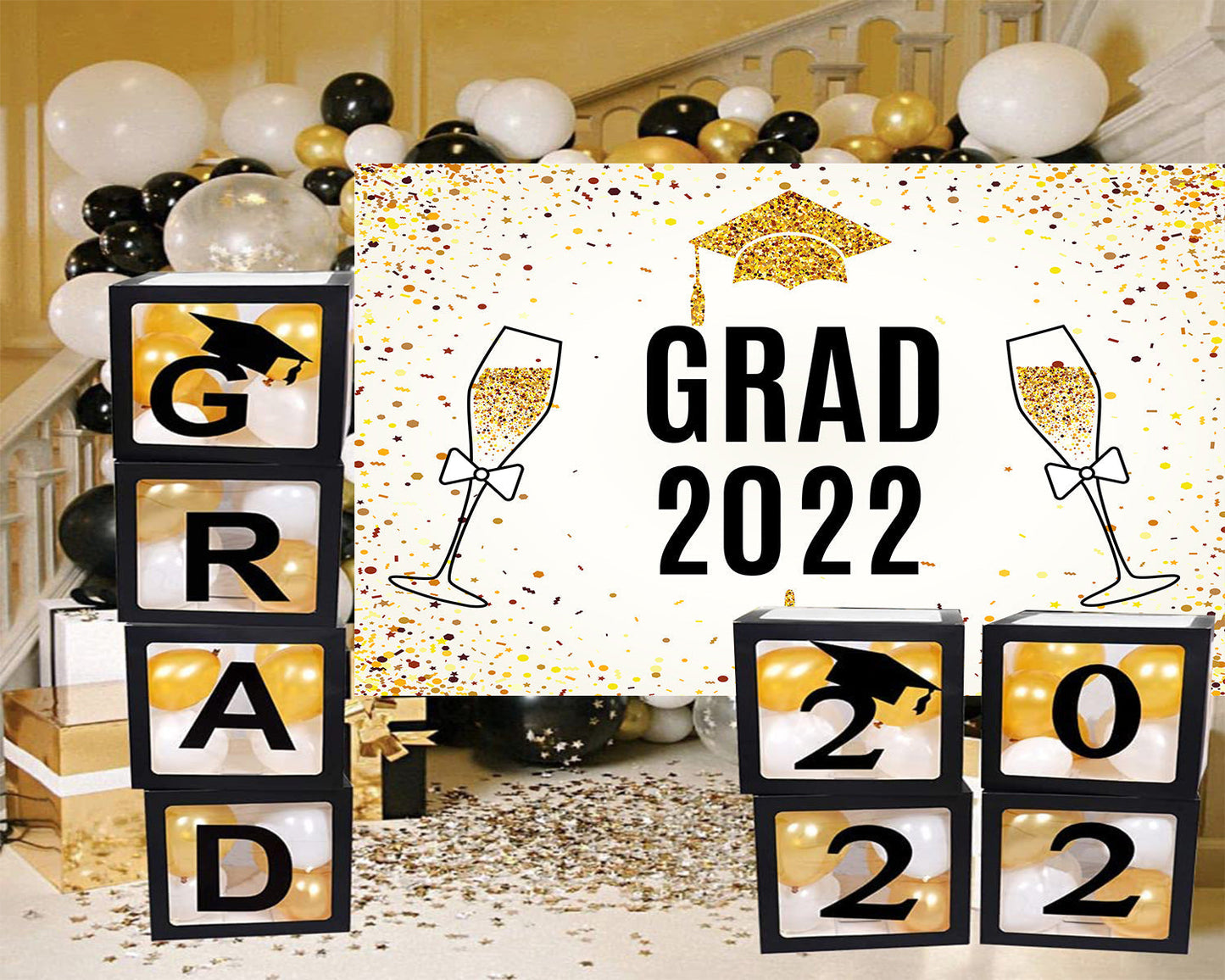 Toile de fond de fête de remise des diplômes champagne 2022 pour les décorations photographie TKH1862