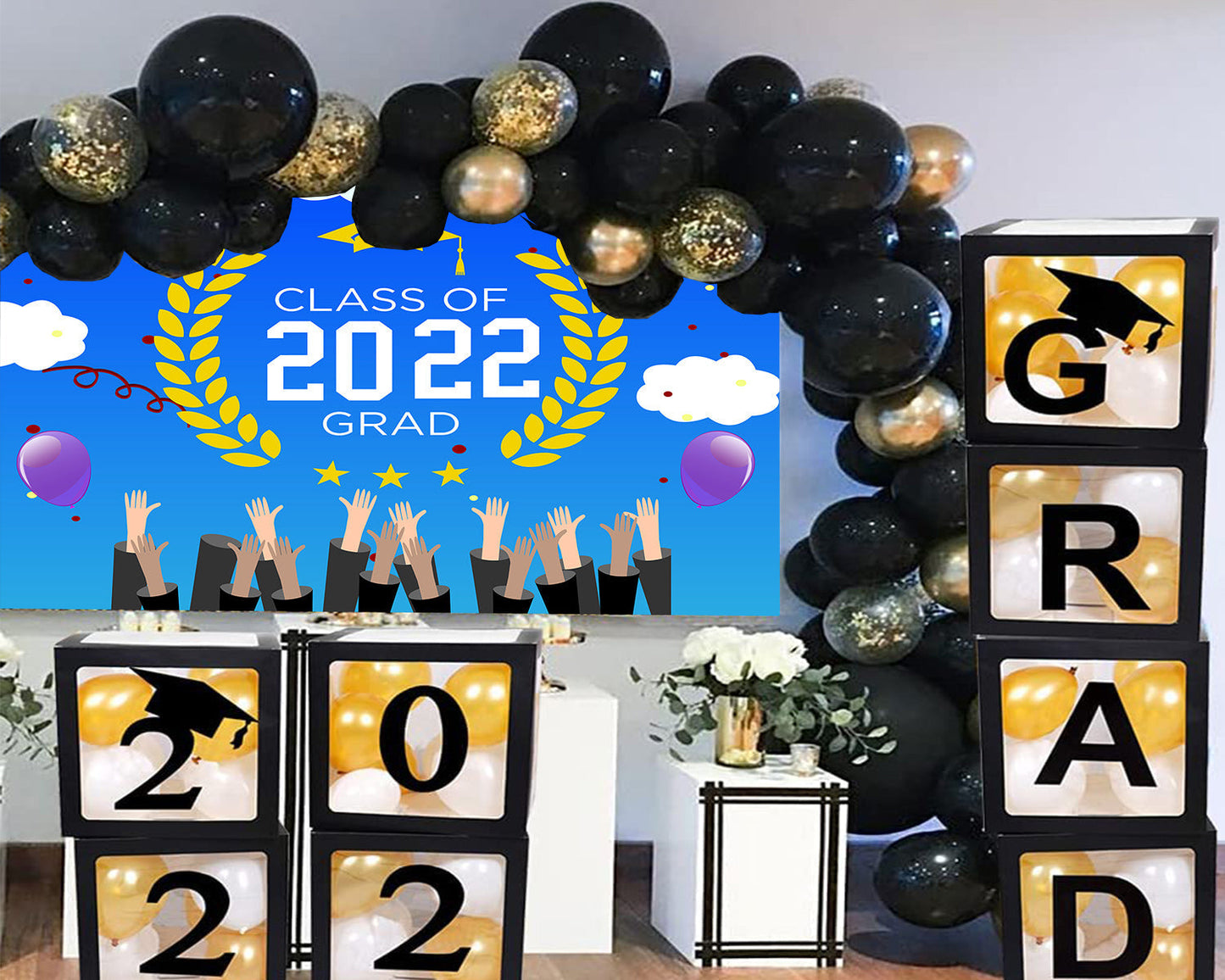 Toile de fond de fête de remise des diplômes pour les décorations ciel bleu et nuages blancs de photographie TKH1873