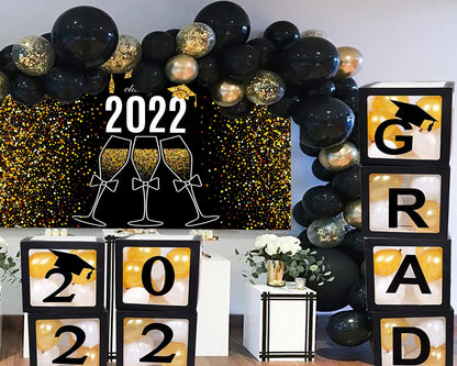 Toile de fond de fête de remise des diplômes 2022 champagne or paillettes pour la photographie TKH1874