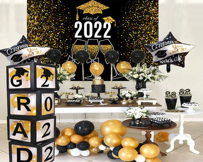 Toile de fond de fête de remise des diplômes 2022 champagne or paillettes pour la photographie TKH1874