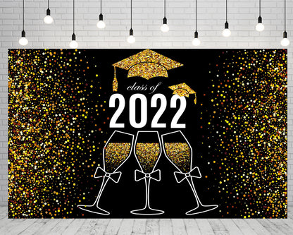 Toile de fond de fête de remise des diplômes 2022 champagne or paillettes pour la photographie TKH1874