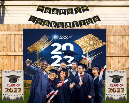 Toile de fond de graduation bleu foncé félicitations classee de 2022 fond de photographie TKH1875