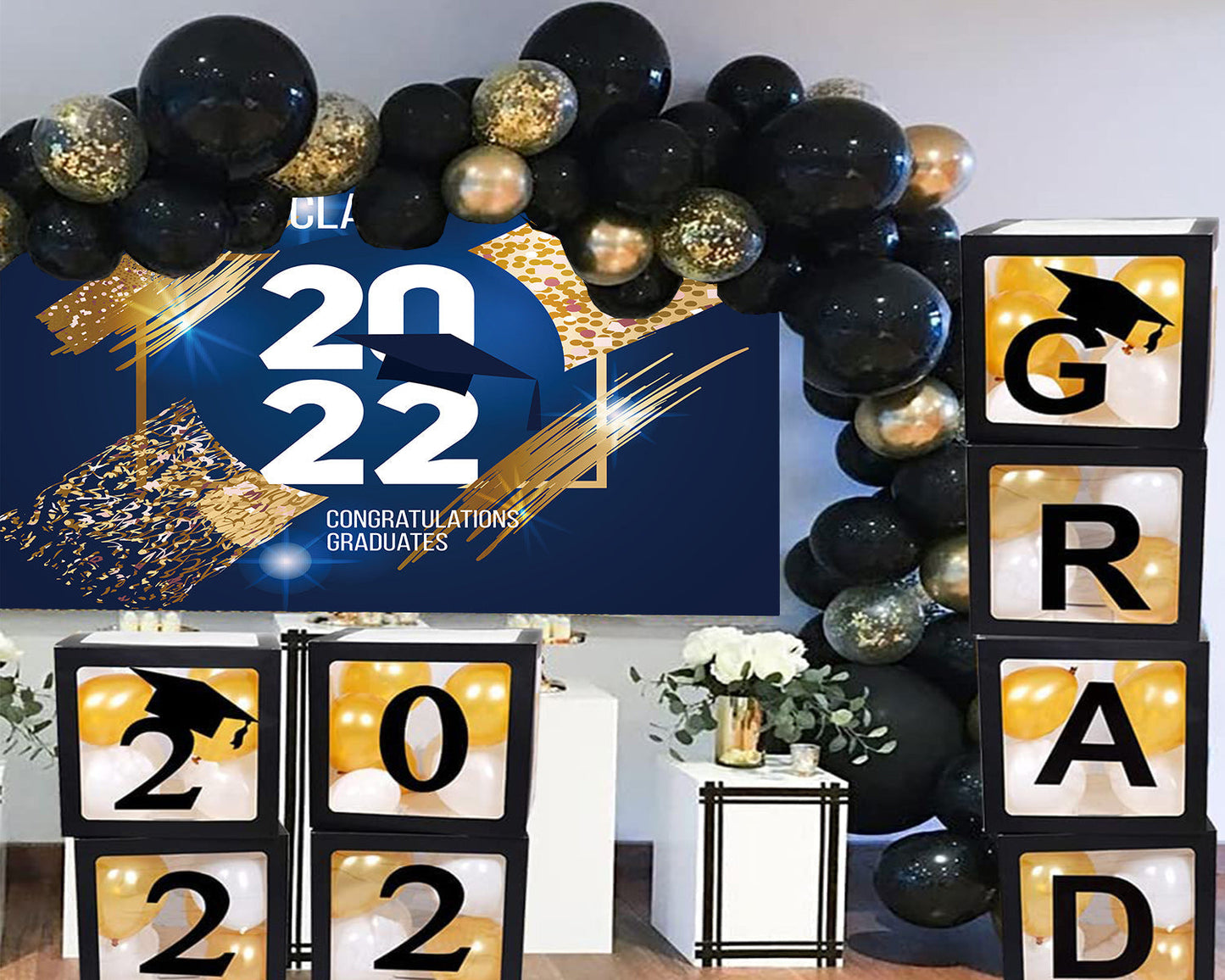 Toile de fond de graduation bleu foncé félicitations classee de 2022 fond de photographie TKH1875