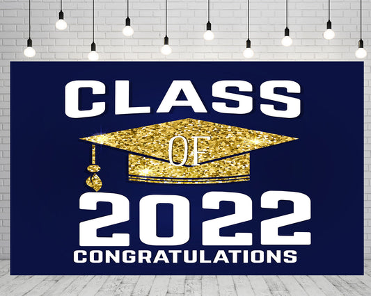 Toile de fond de chapeau de célibataire bleu foncé 2022 de fête de remise des diplômes pour la photographie TKH1876