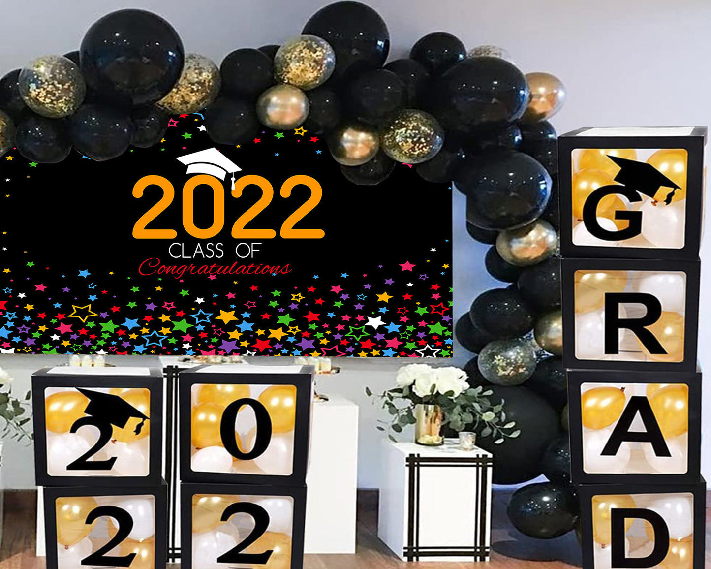 Toile de fond décorations de remise des diplômes d'étoiles colorées 2022 pour le studio photo de photographie TKH1878