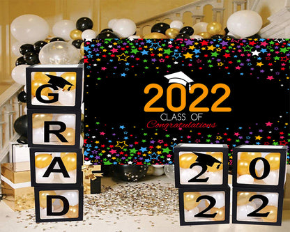 Toile de fond décorations de remise des diplômes d'étoiles colorées 2022 pour le studio photo de photographie TKH1878