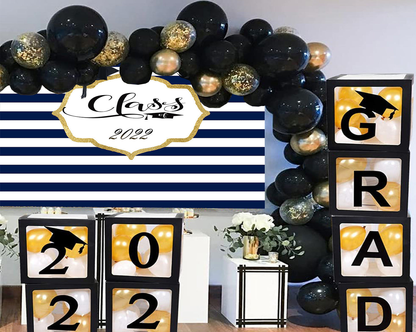 Toile de fond décorations de remise des diplômes à fond rayé classee de 2022 pour la photographie TKH1879