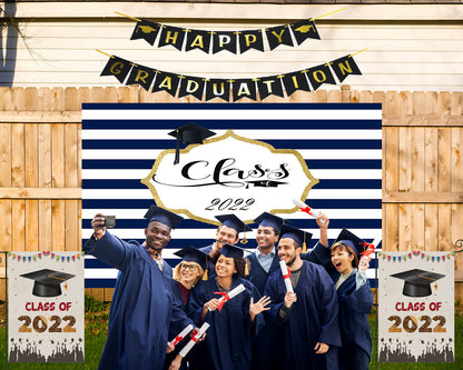 Toile de fond décorations de remise des diplômes à fond rayé classee de 2022 pour la photographie TKH1879