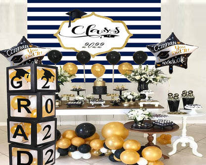 Toile de fond décorations de remise des diplômes à fond rayé classee de 2022 pour la photographie TKH1879