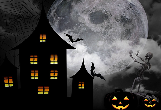 Toile de fond de nuit lumineuse lune squelette Halloween photo