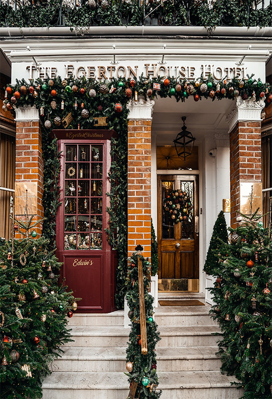 Toile de fond de photographie joyeux Noël Hôtel porte rouge